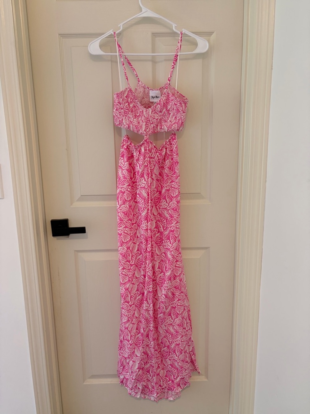 Sky to Moon Pink Leaf-Print Cutout Maxi Dress